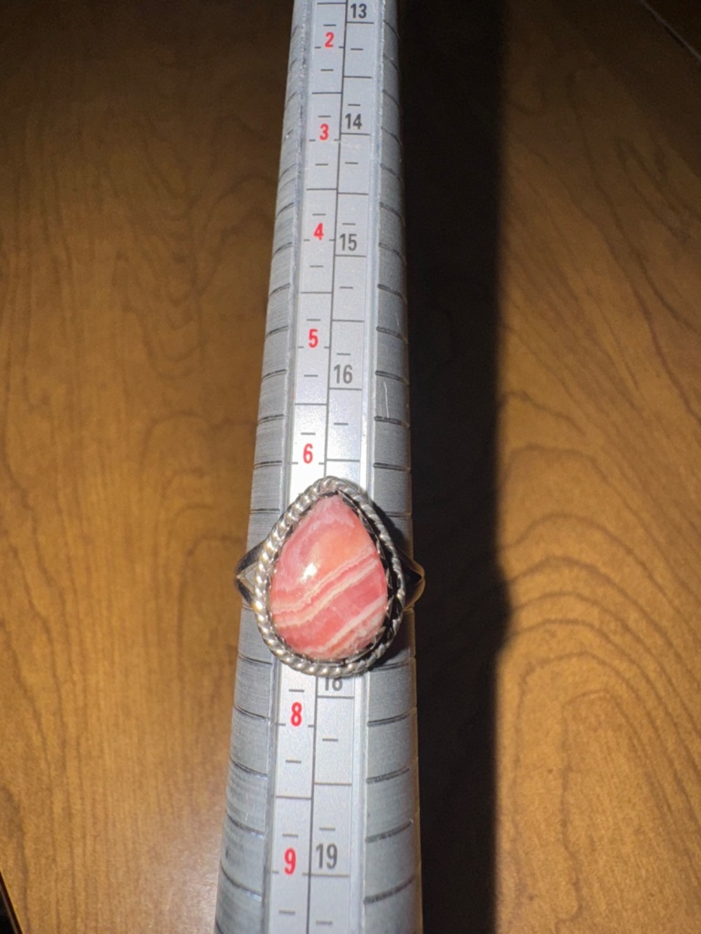 Solid Sterling Silver 925 Rhodochrosite Teardrop Ring